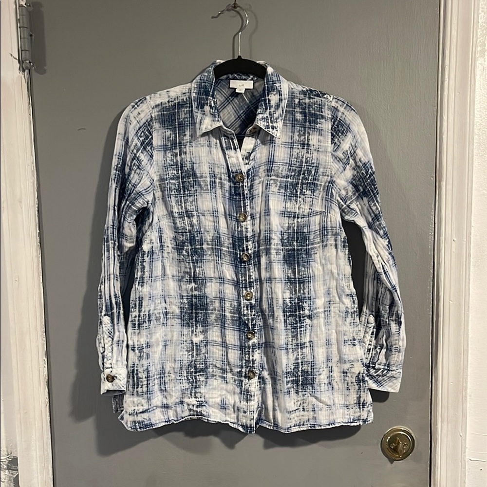 J Jill denim design plaid‎ shirt XS-P
